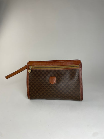 Vintage Celine Triomphe Monogram Leather Clutch Brown