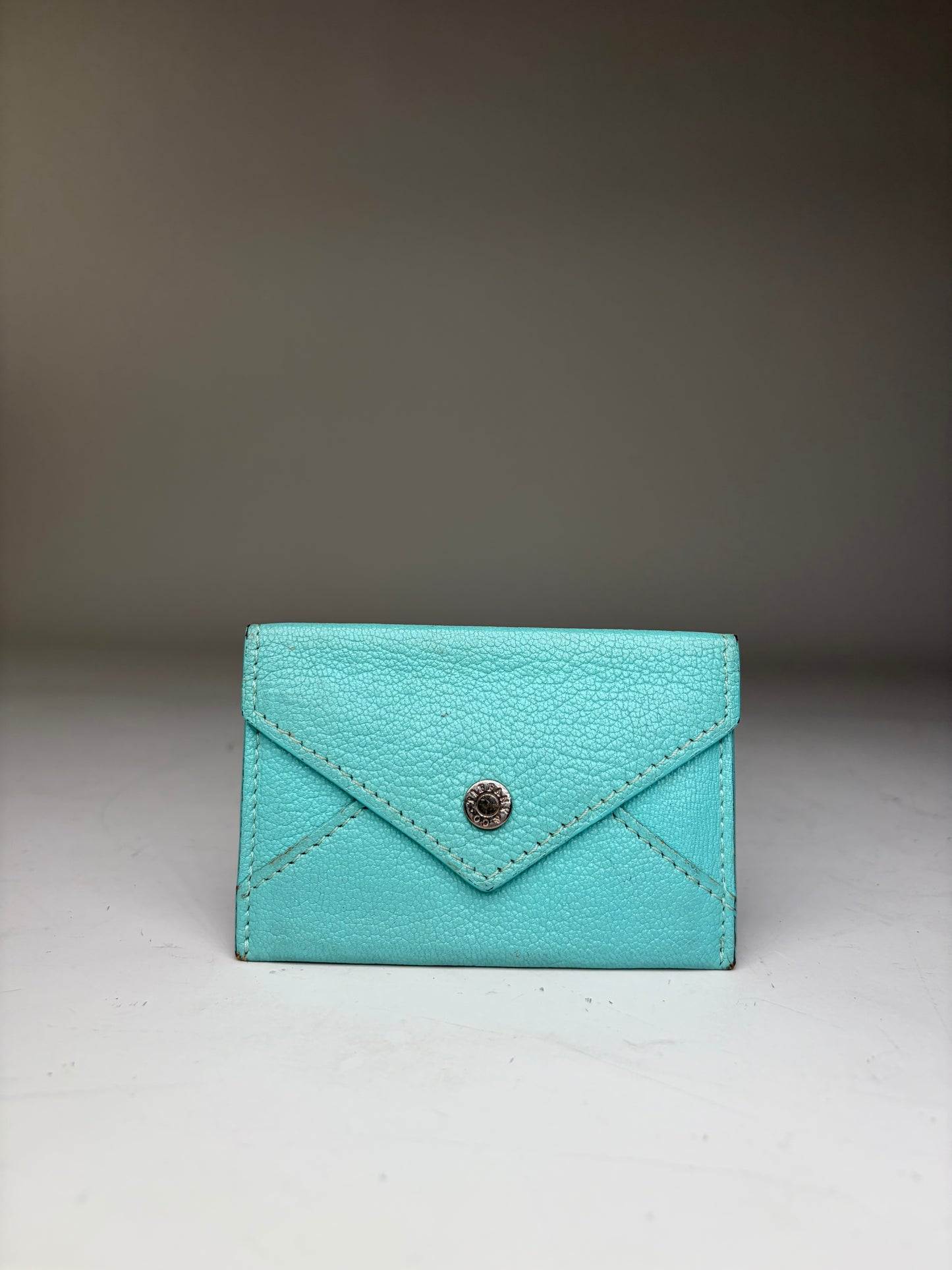 Vintage Tiffany Textured Leather Card Holder Turquoise Silver