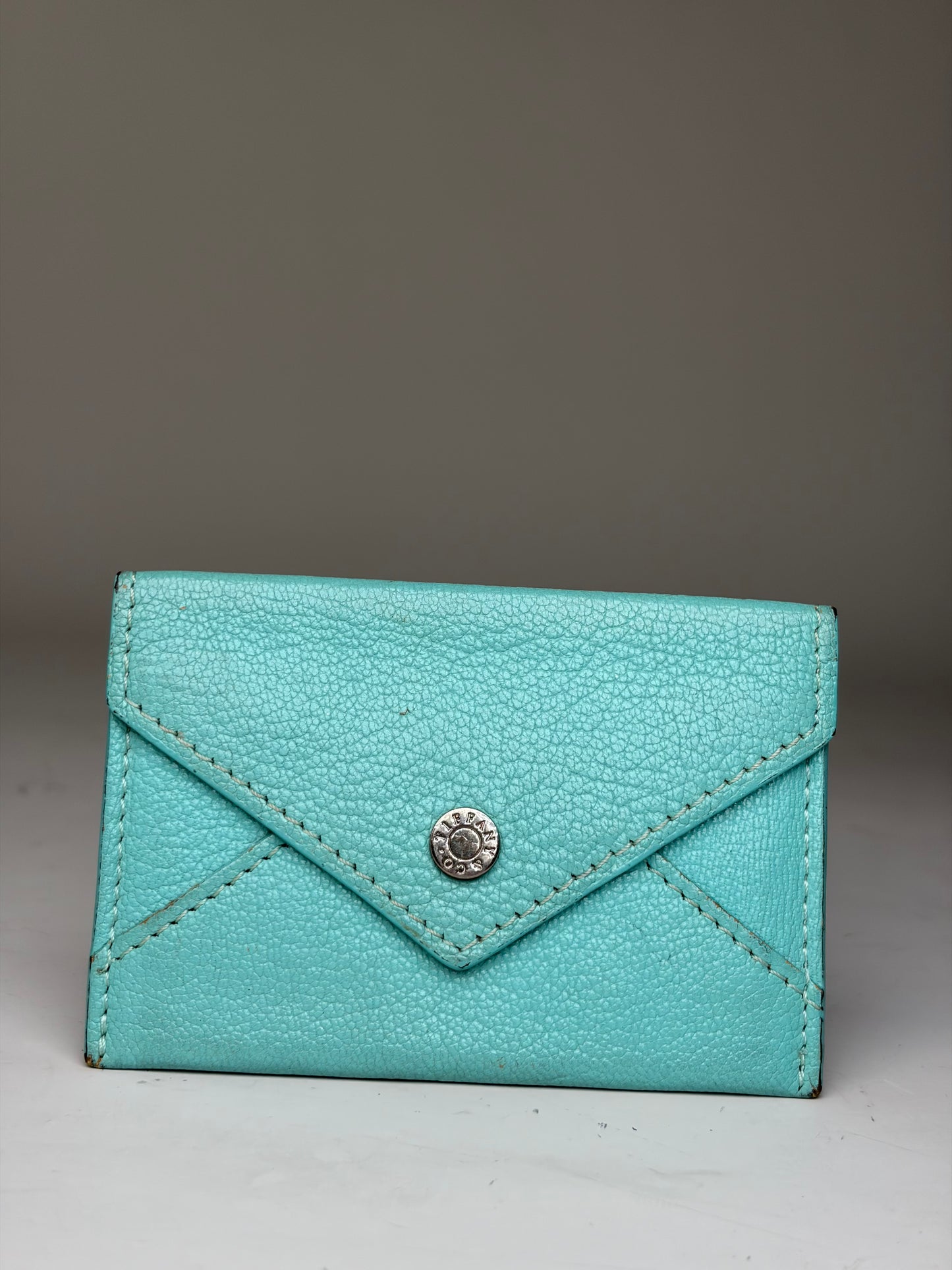 Vintage Tiffany Textured Leather Card Holder Turquoise Silver