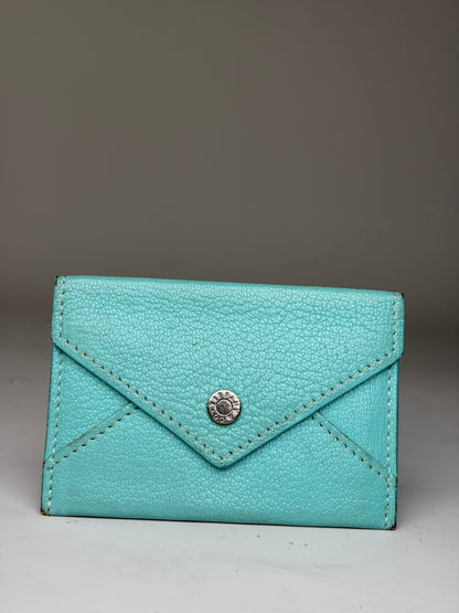 Vintage Tiffany Textured Leather Card Holder Turquoise Silver