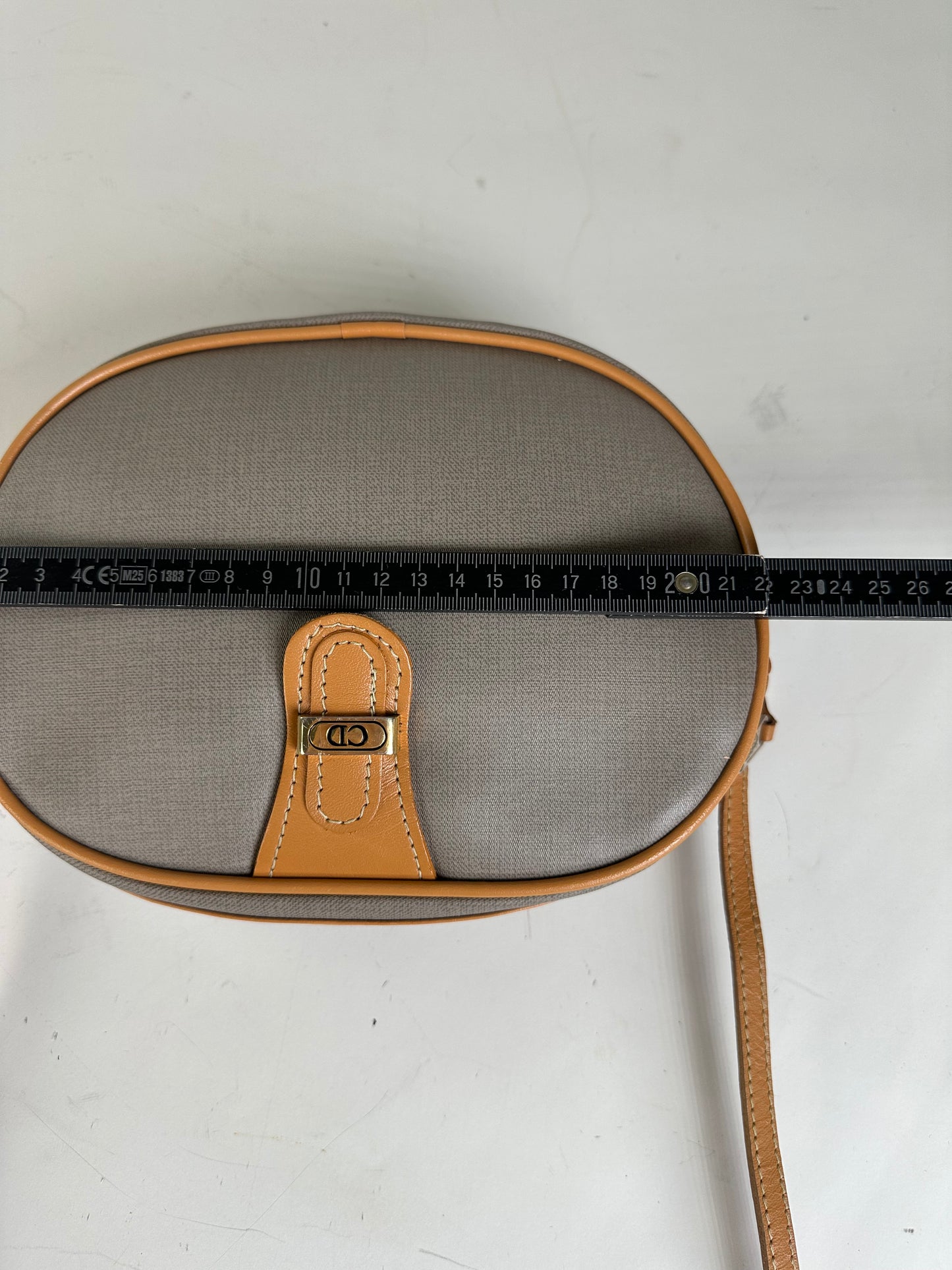 Vintage Dior Canvas Shoulder Bag Gray Tan Gold