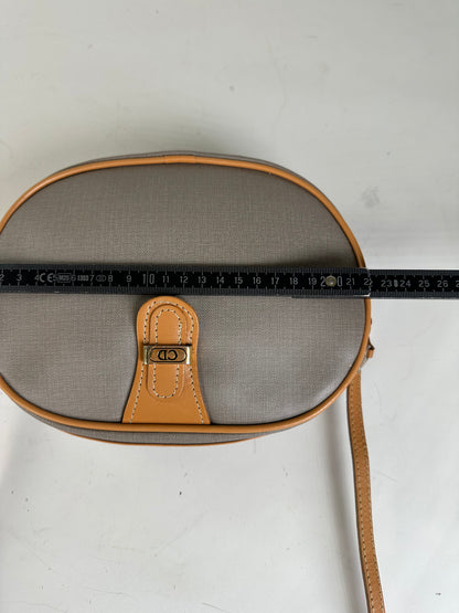Vintage Dior Canvas Shoulder Bag Gray Tan Gold