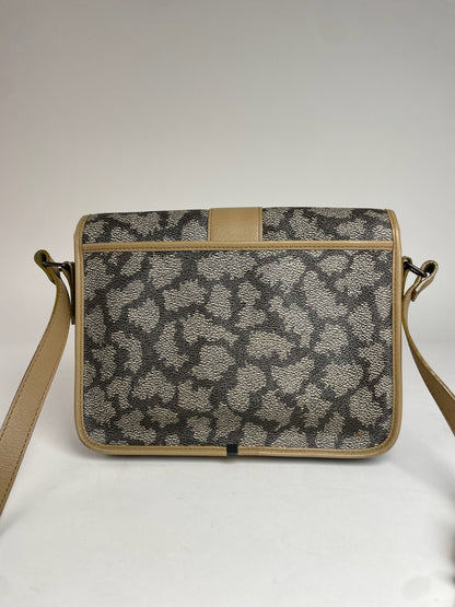 Vintage Yves Saint Laurent Stone Emblossed Leather Shoulder Bag Grey Black Brown