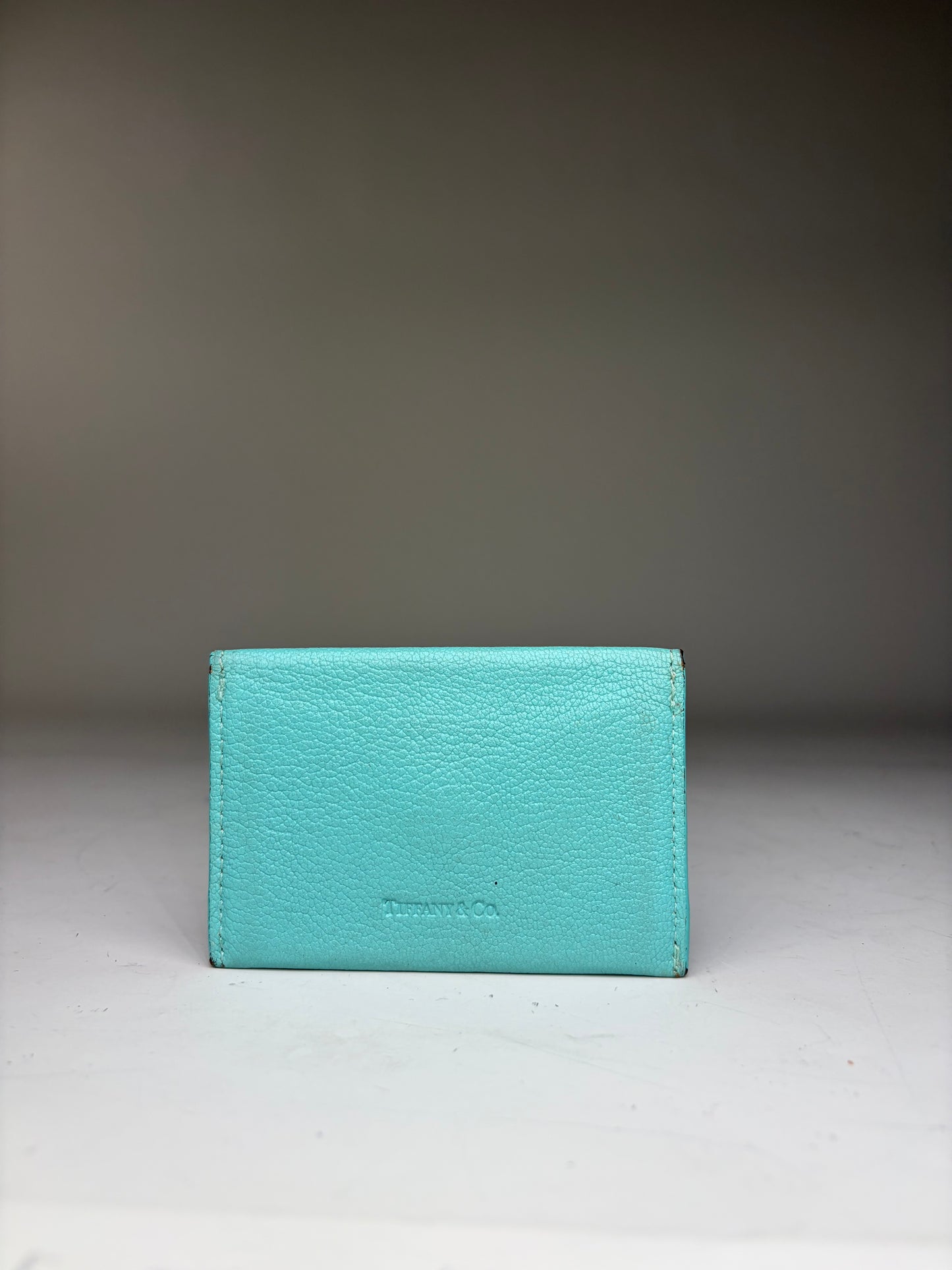 Vintage Tiffany Textured Leather Card Holder Turquoise Silver