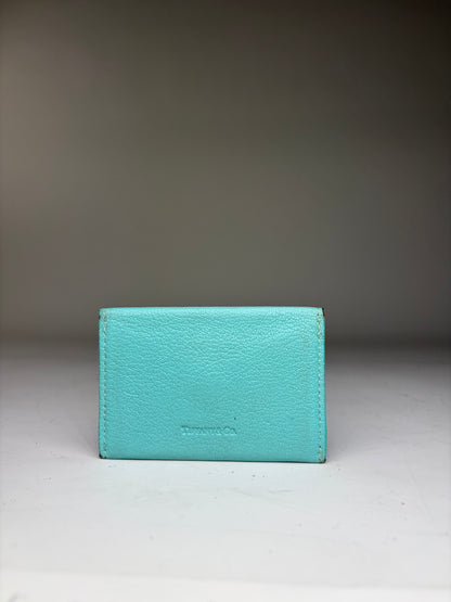 Vintage Tiffany Textured Leather Card Holder Turquoise Silver
