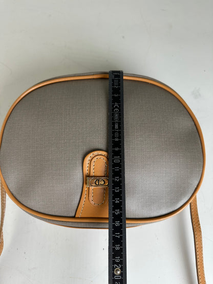 Vintage Dior Canvas Shoulder Bag Gray Tan Gold