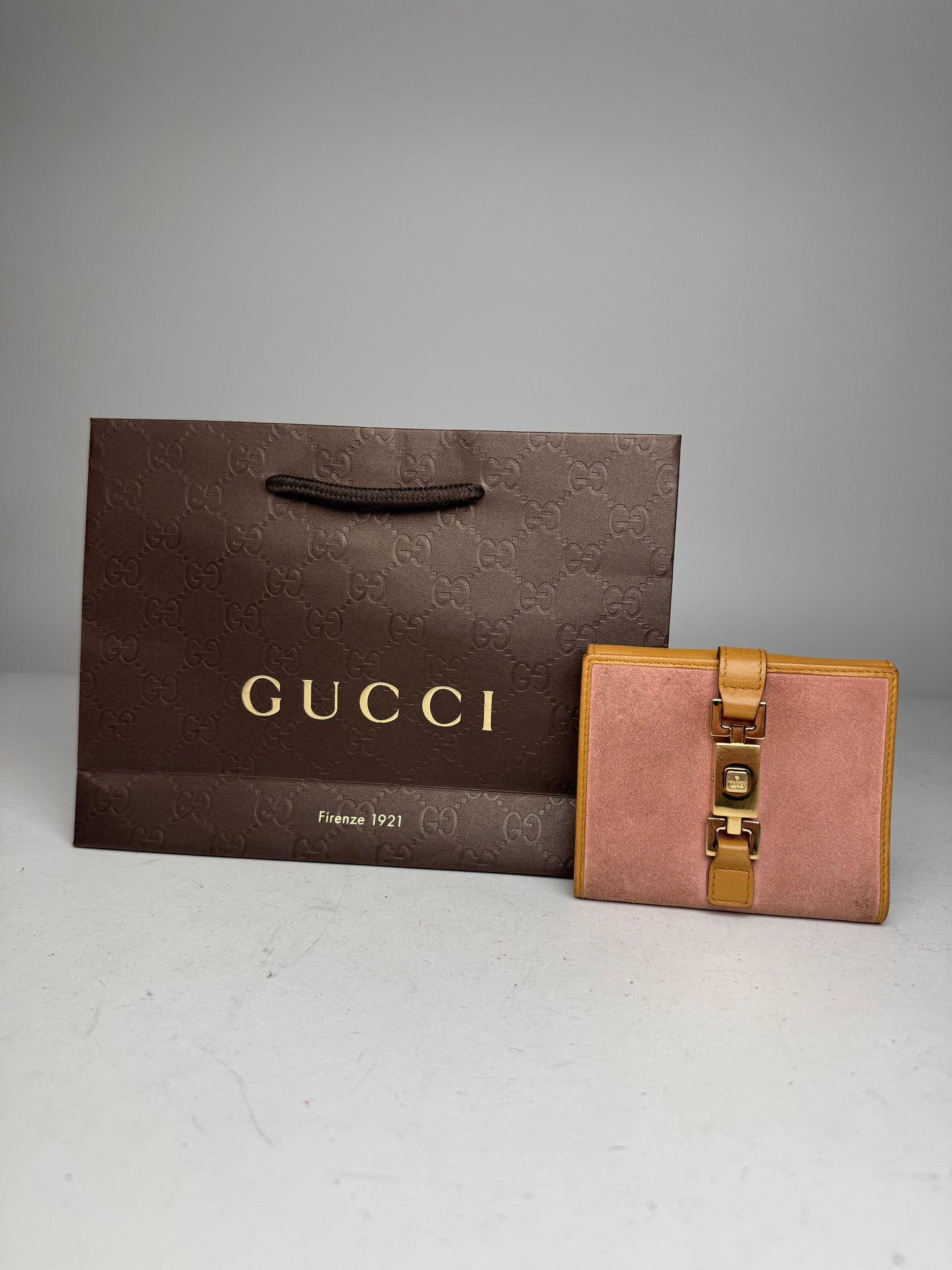 Vintage Gucci Suede Leather Jackie Wallet Pink Brown
