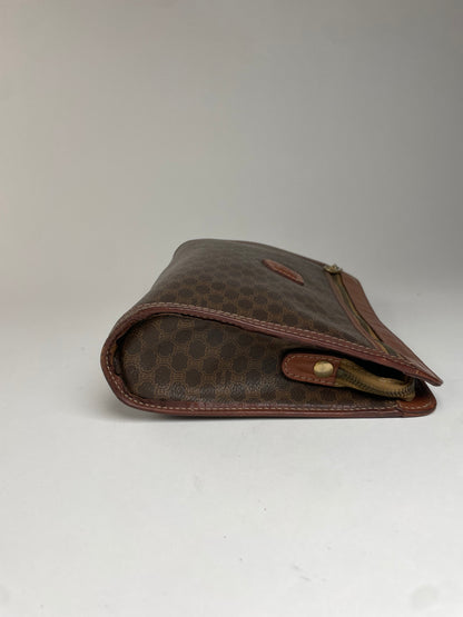 Vintage Celine Triomphe Monogram Leather Clutch Brown