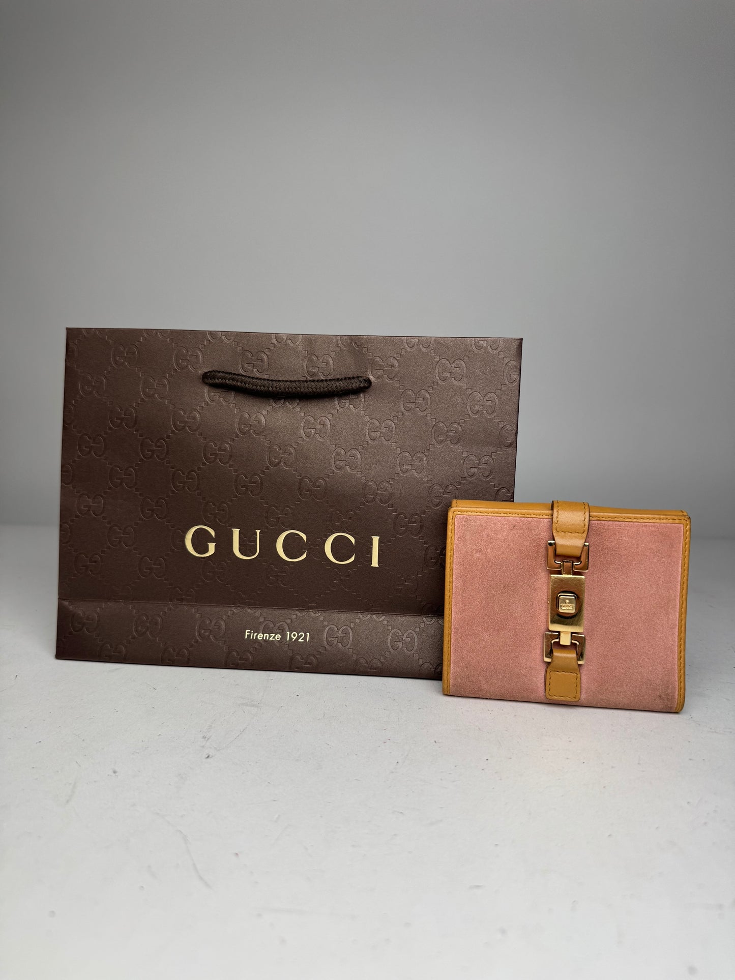 Vintage Gucci Suede Leather Jackie Wallet Pink Brown