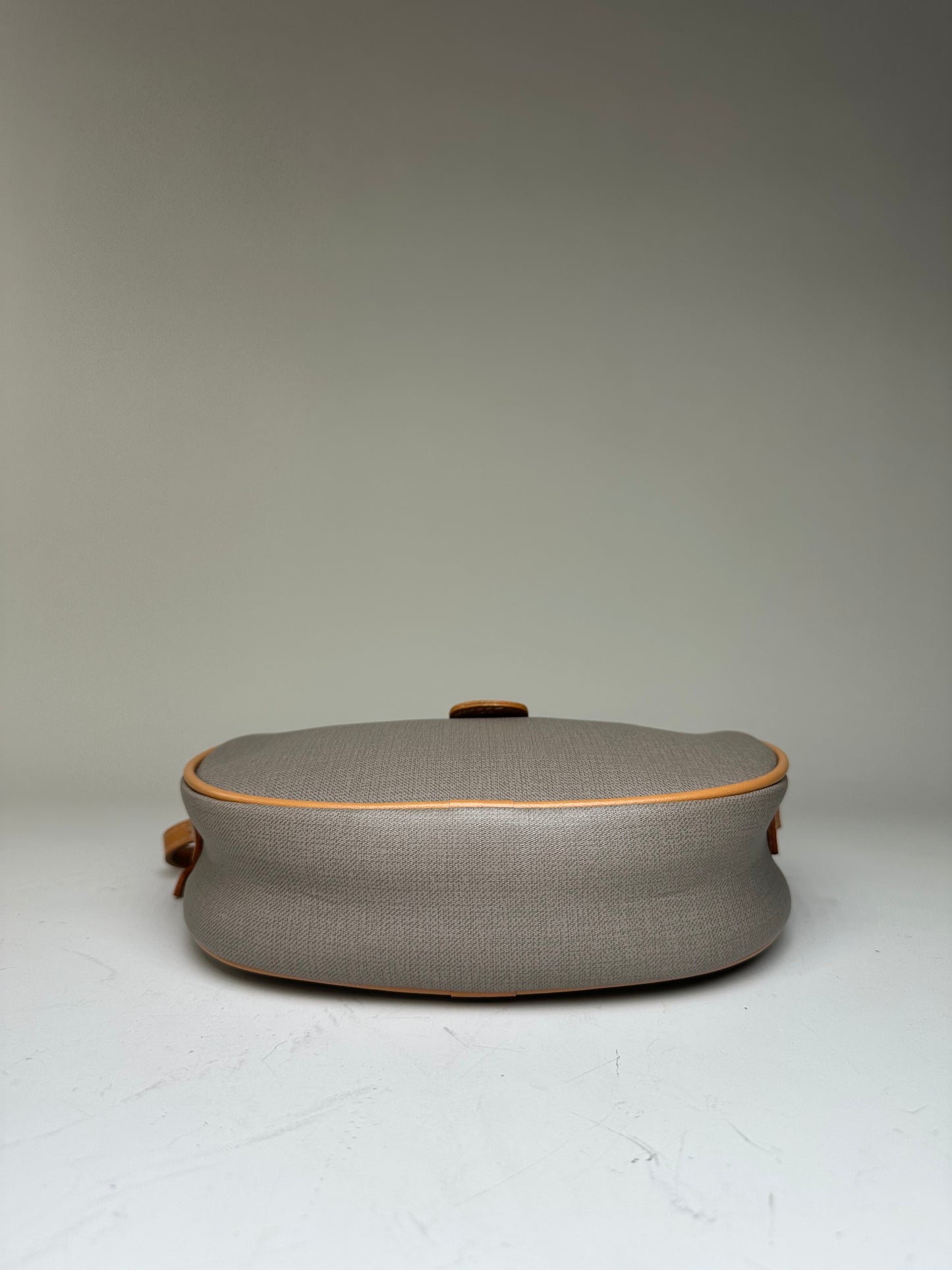 Vintage Dior Canvas Shoulder Bag Gray Tan Gold