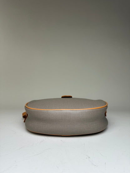 Vintage Dior Canvas Shoulder Bag Gray Tan Gold