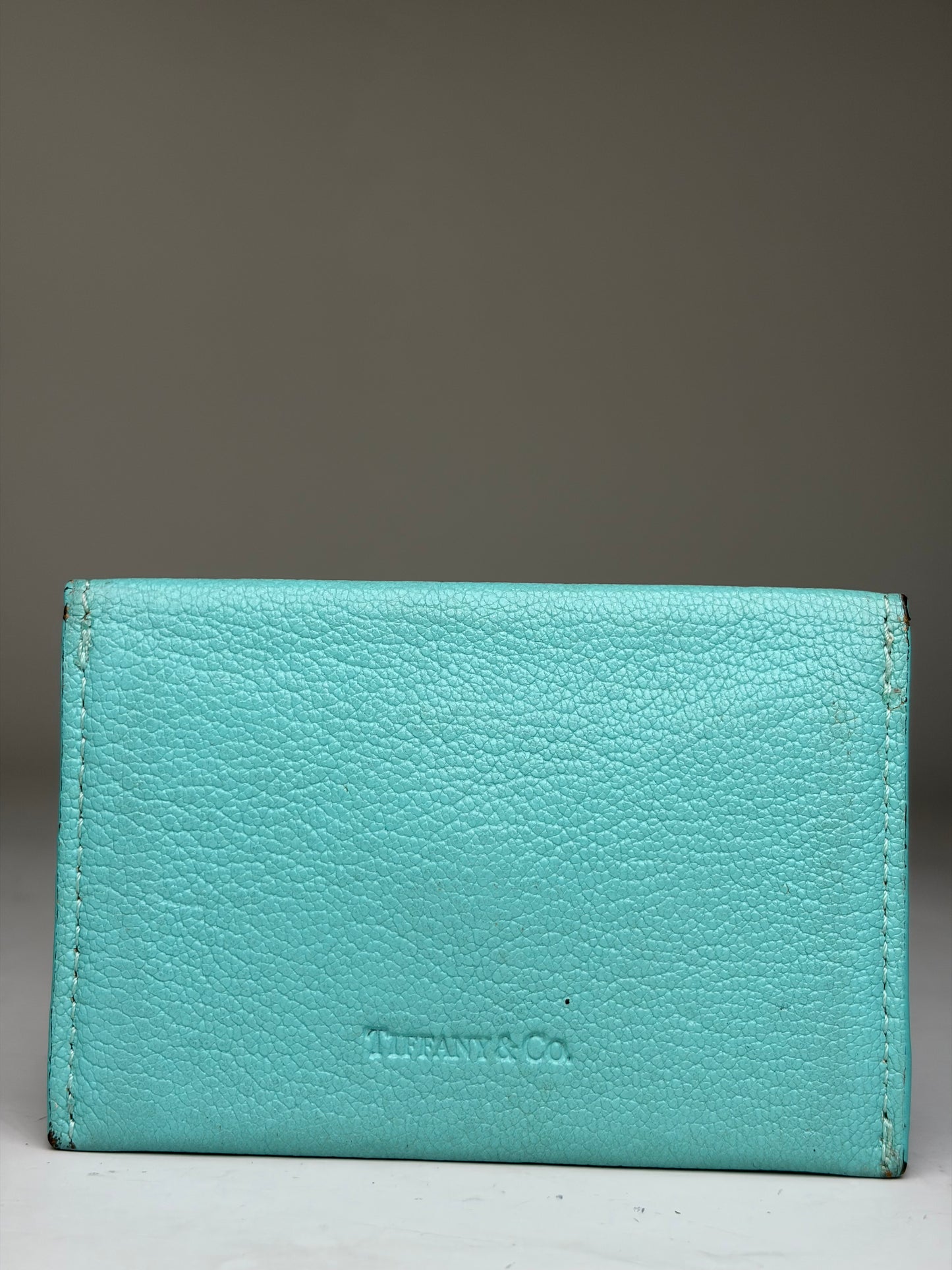 Vintage Tiffany Textured Leather Card Holder Turquoise Silver