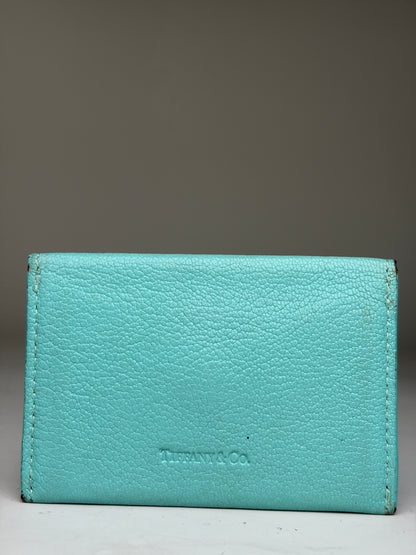 Vintage Tiffany Textured Leather Card Holder Turquoise Silver