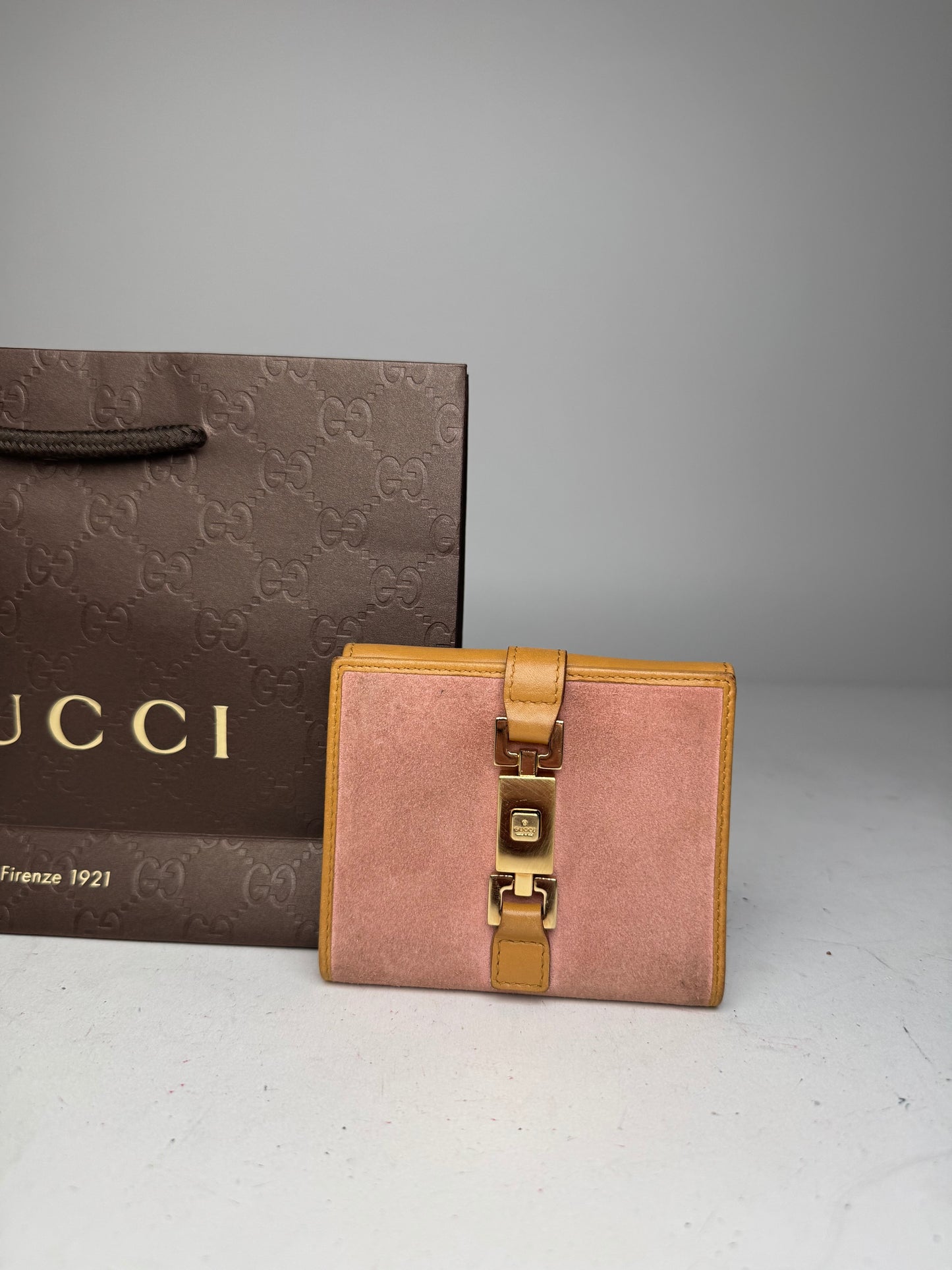 Vintage Gucci Suede Leather Jackie Wallet Pink Brown