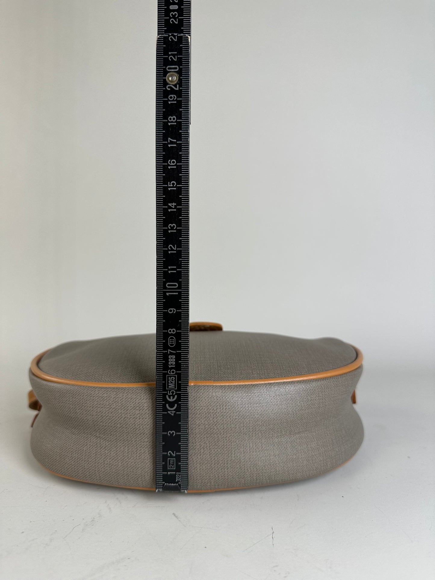 Vintage Dior Canvas Shoulder Bag Gray Tan Gold
