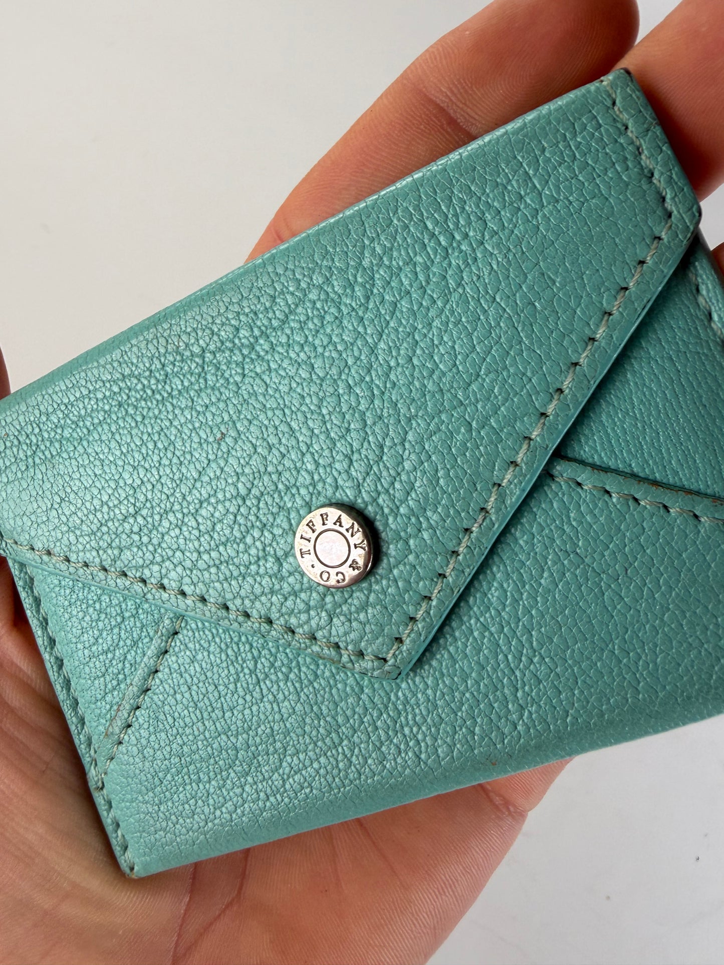 Vintage Tiffany Textured Leather Card Holder Turquoise Silver