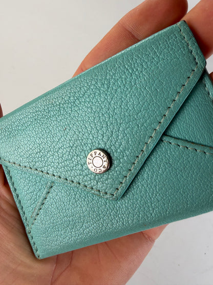Vintage Tiffany Textured Leather Card Holder Turquoise Silver