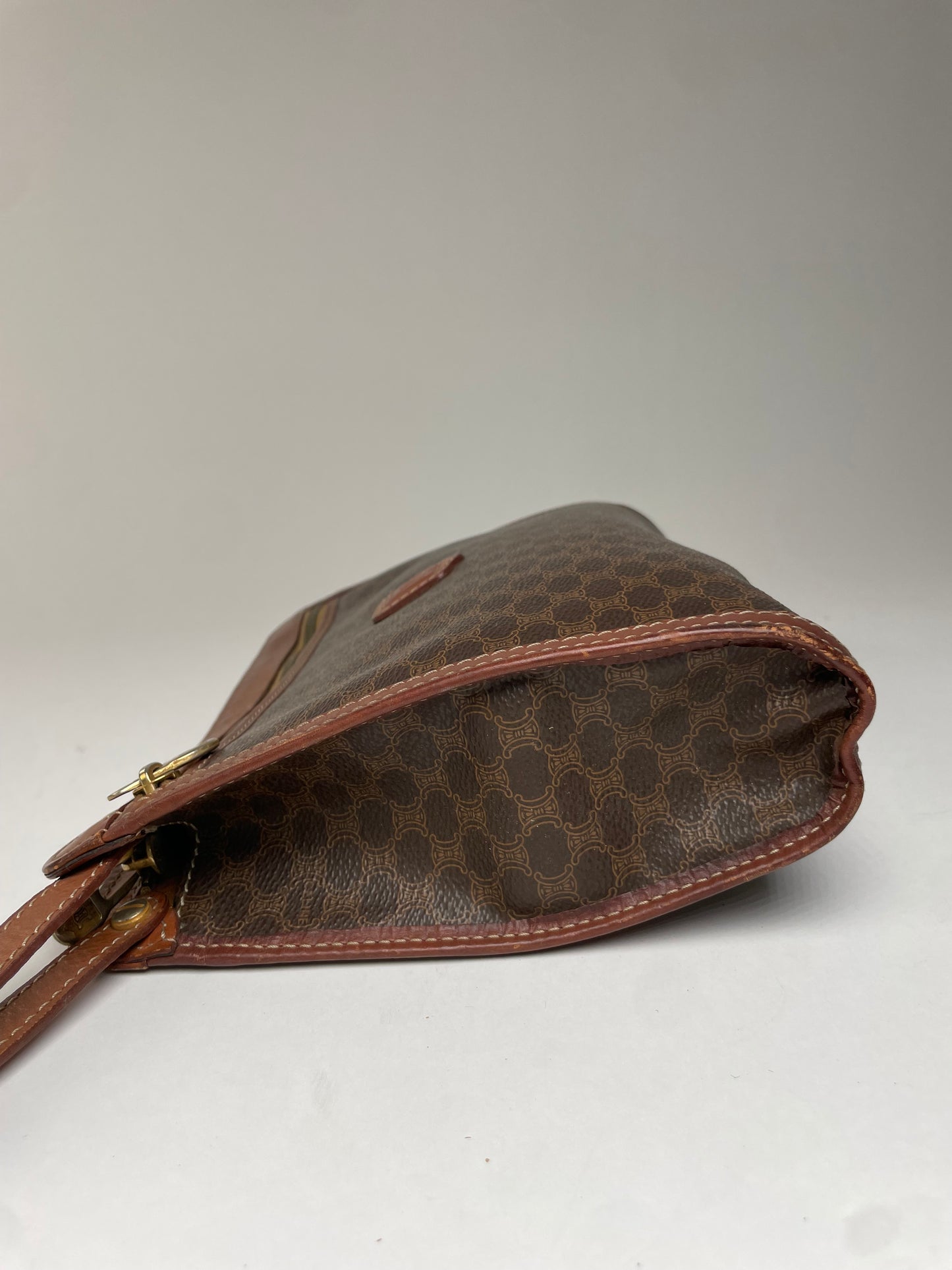 Vintage Celine Triomphe Monogram Leather Clutch Brown