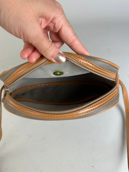 Vintage Dior Canvas Shoulder Bag Gray Tan Gold
