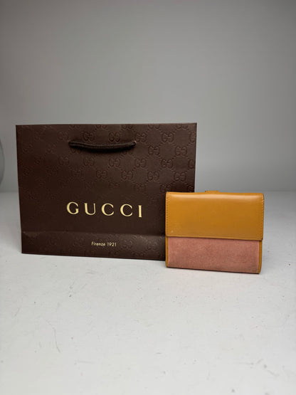 Vintage Gucci Suede Leather Jackie Wallet Pink Brown