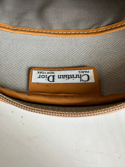 Vintage Dior Canvas Shoulder Bag Gray Tan Gold