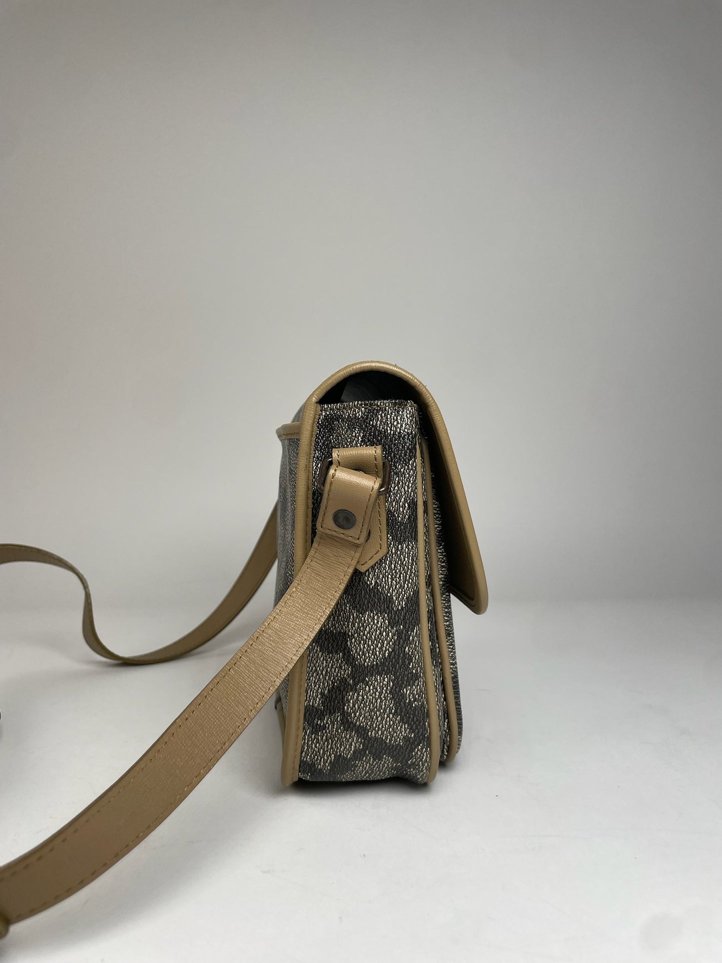 Vintage Yves Saint Laurent Stone Emblossed Leather Shoulder Bag Grey Black Brown