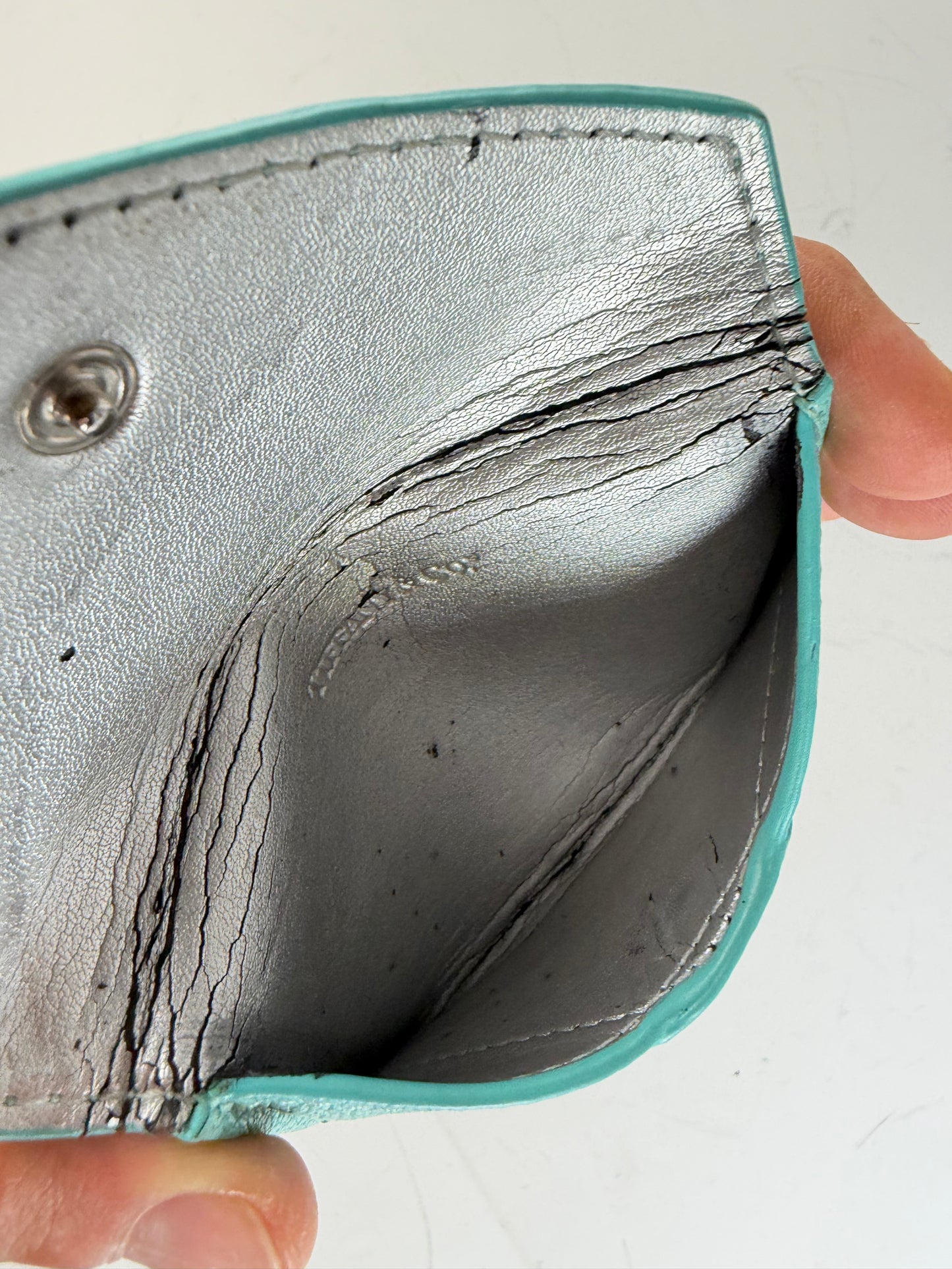 Vintage Tiffany Textured Leather Card Holder Turquoise Silver