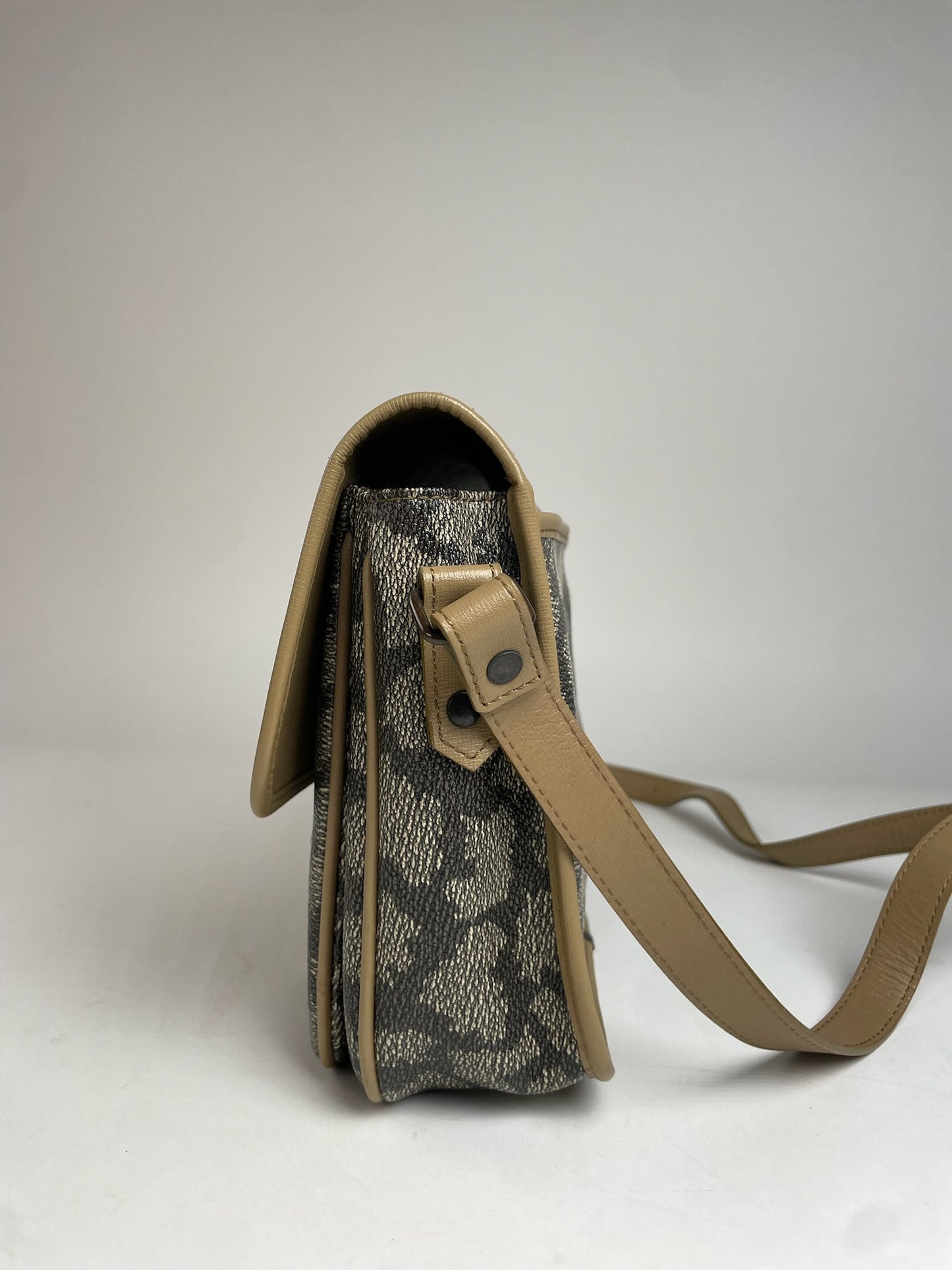 Vintage Yves Saint Laurent Stone Emblossed Leather Shoulder Bag Grey Black Brown