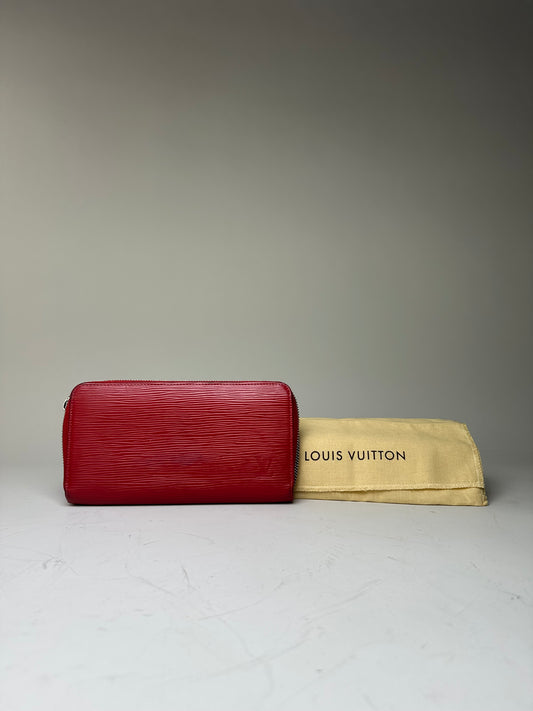 Vintage Louis Vuitton Epi Leather Zippy Wallet Red Silver