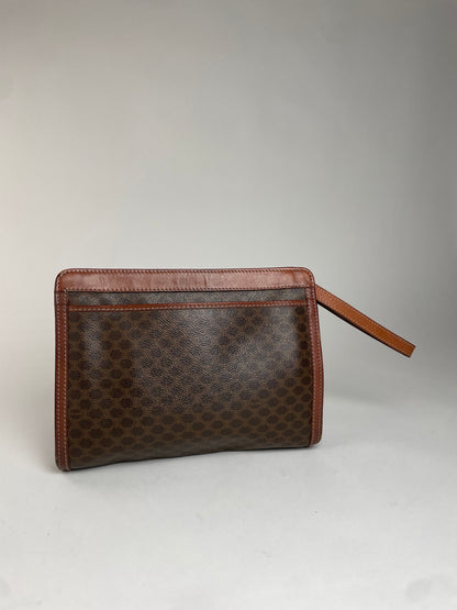 Vintage Celine Triomphe Monogram Leather Clutch Brown