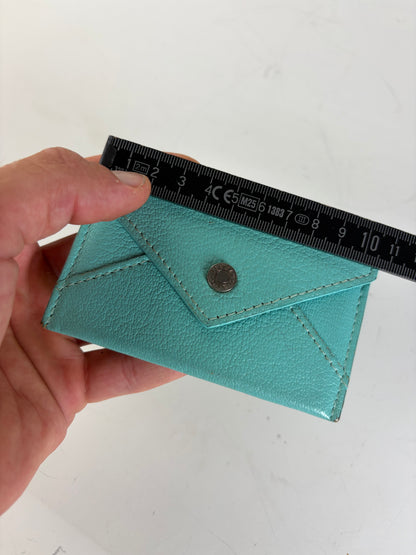 Vintage Tiffany Textured Leather Card Holder Turquoise Silver