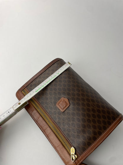 Vintage Celine Triomphe Monogram Leather Clutch Brown