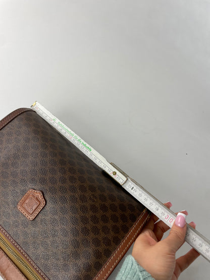 Vintage Celine Triomphe Monogram Leather Clutch Brown