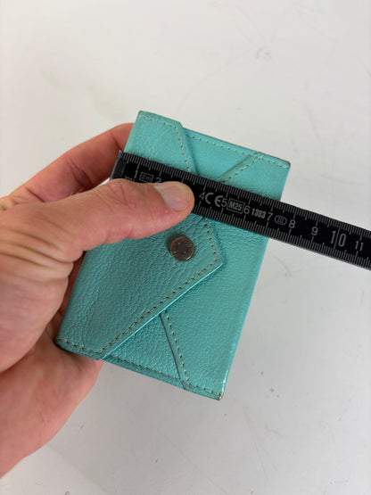 Vintage Tiffany Textured Leather Card Holder Turquoise Silver