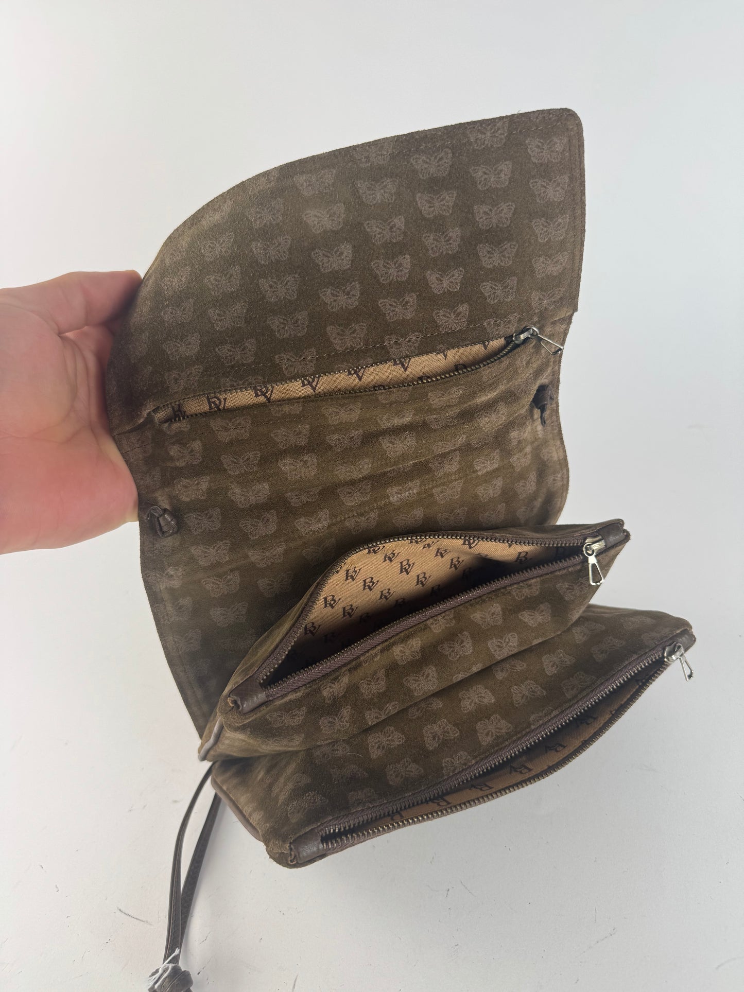 Sac vintage Bottega Veneta en daim monogramme marron