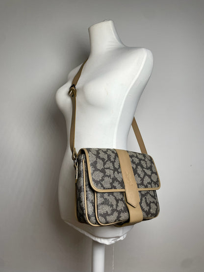 Vintage Yves Saint Laurent Stone Emblossed Leather Shoulder Bag Grey Black Brown
