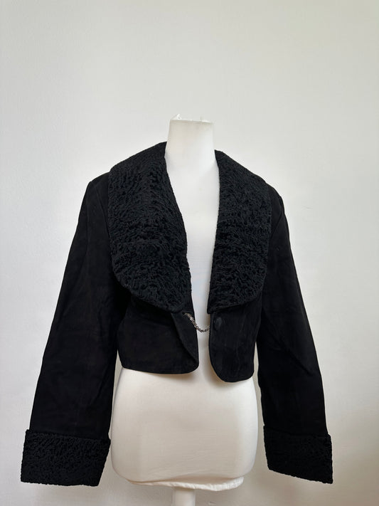 Vintage Chloe Suede Jacket Faux Fur Collar Black L