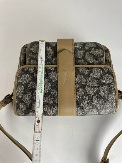 Vintage Yves Saint Laurent Stone Emblossed Leather Shoulder Bag Grey Black Brown