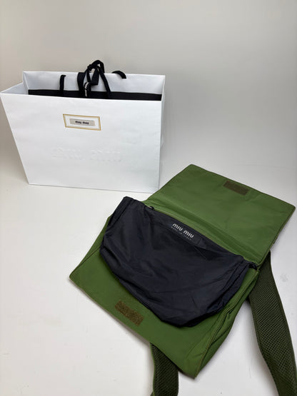 Vintage Miu Miu Mesh Nylon Shoulder Bag Olive Green Silver