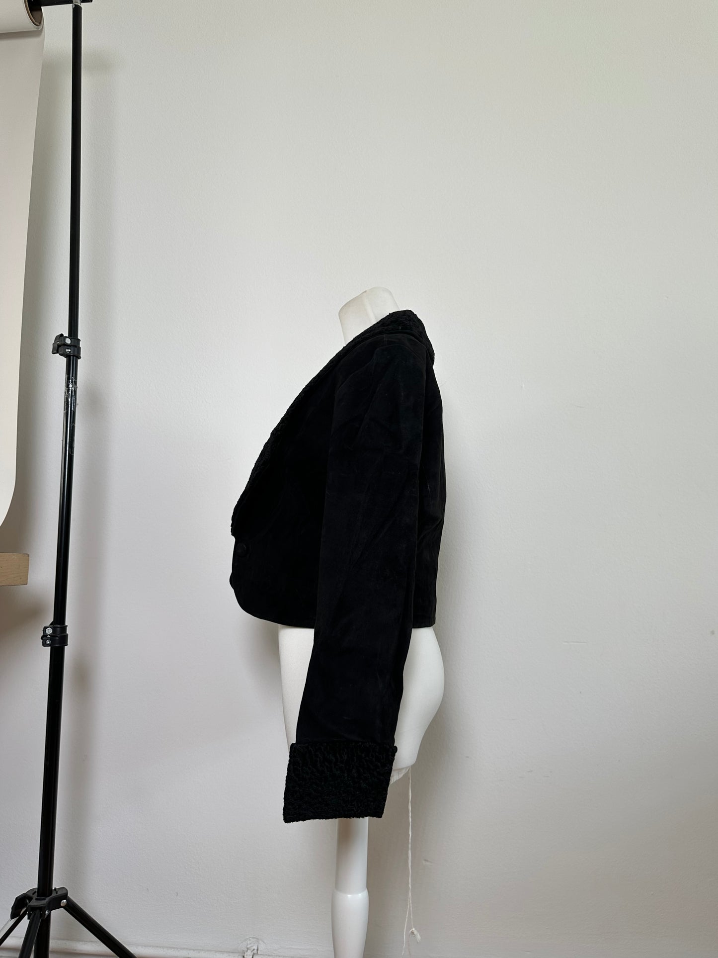 Vintage Chloe Suede Jacket Faux Fur Collar Black L