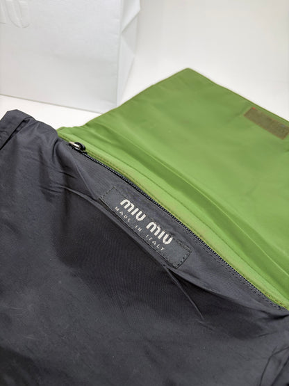 Vintage Miu Miu Mesh Nylon Shoulder Bag Olive Green Silver