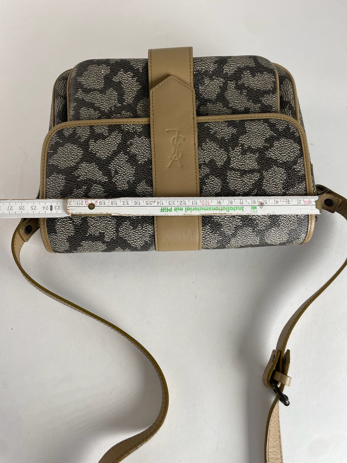 Vintage Yves Saint Laurent Stone Emblossed Leather Shoulder Bag Grey Black Brown