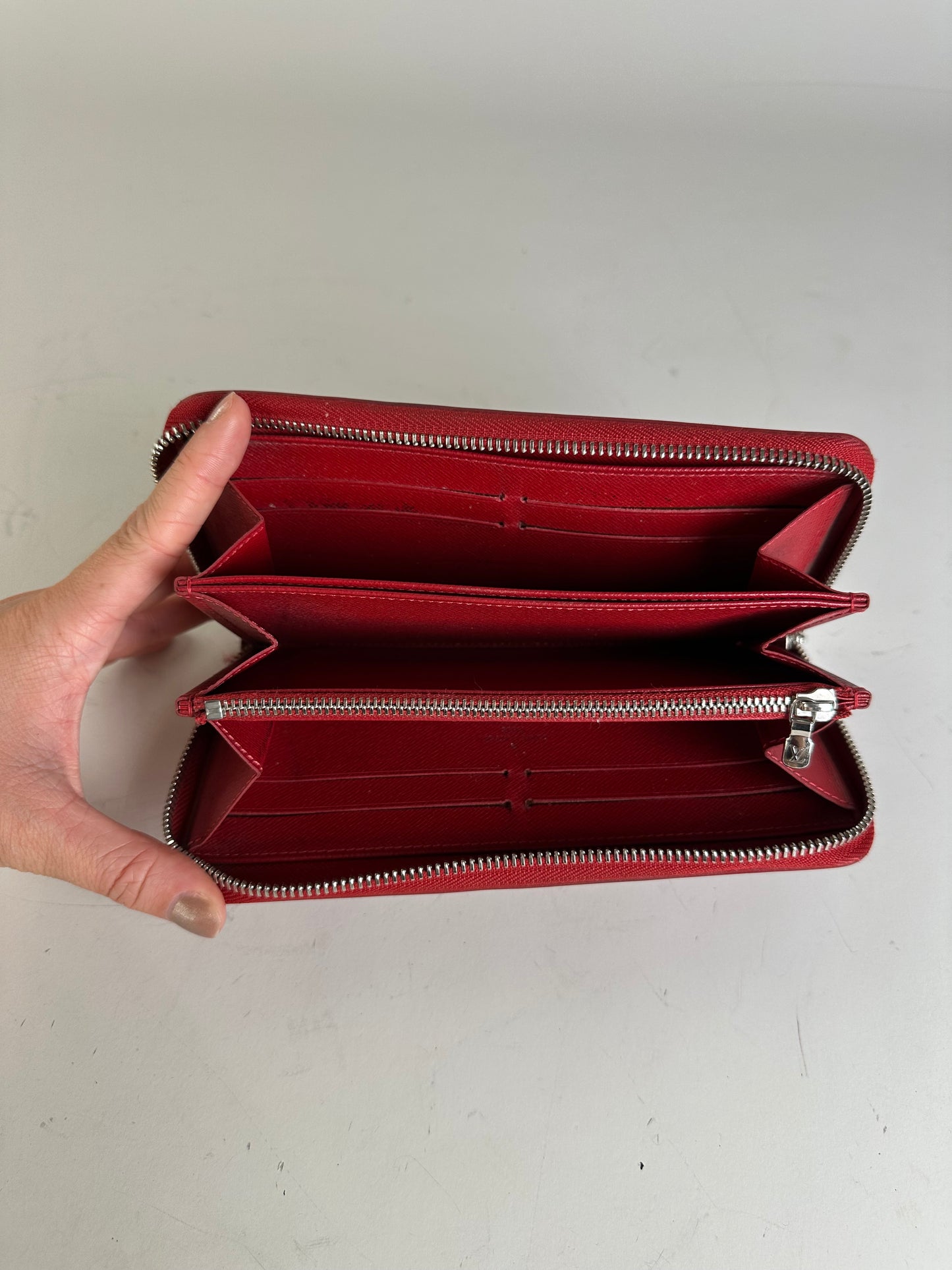 Vintage Louis Vuitton Epi Leather Zippy Wallet Red Silver