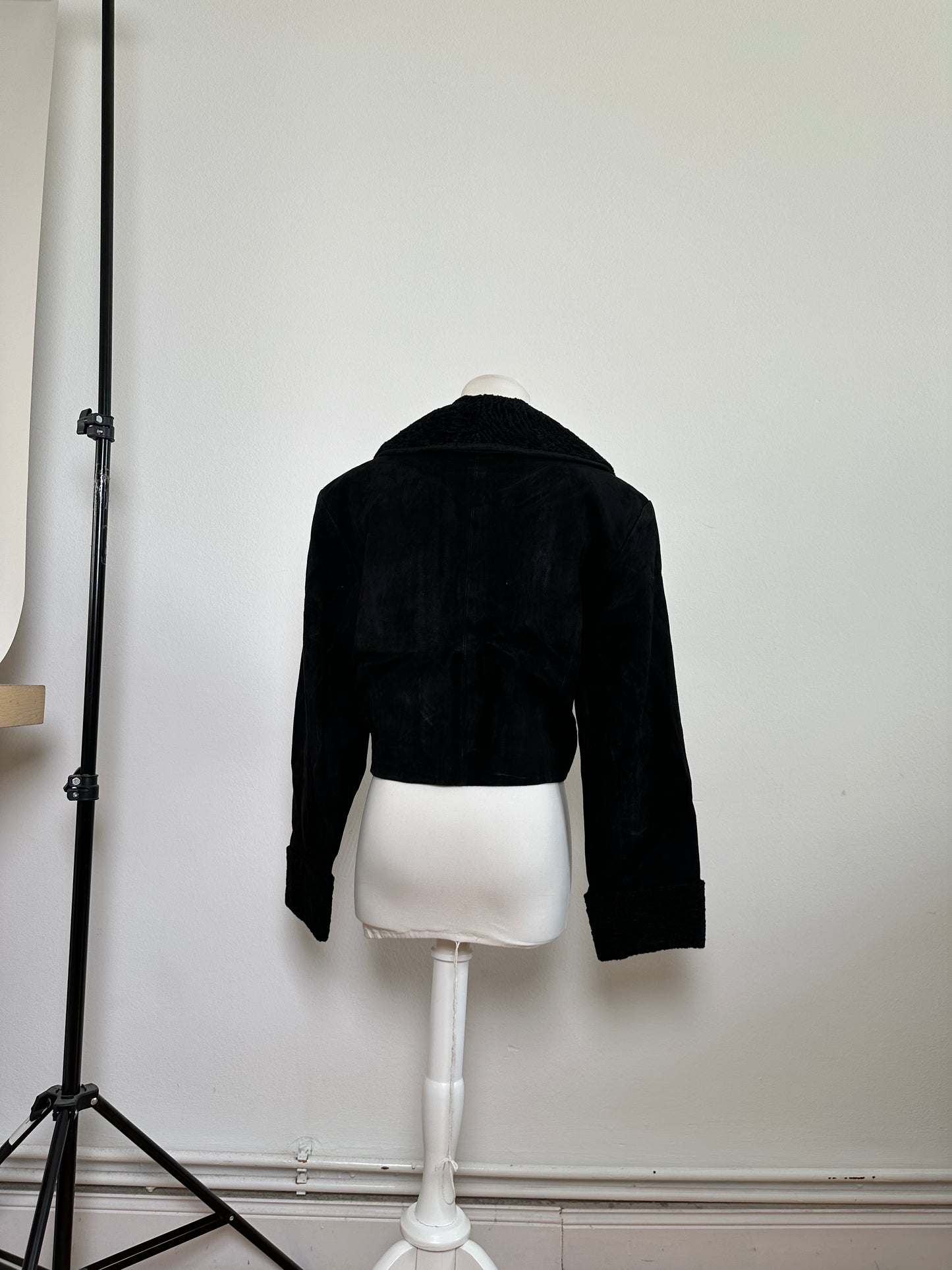 Vintage Chloe Suede Jacket Faux Fur Collar Black L