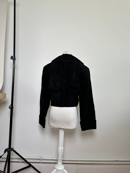 Vintage Chloe Suede Jacket Faux Fur Collar Black L