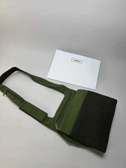 Vintage Miu Miu Mesh Nylon Shoulder Bag Olive Green Silver