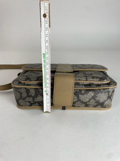 Vintage Yves Saint Laurent Stone Emblossed Leather Shoulder Bag Grey Black Brown