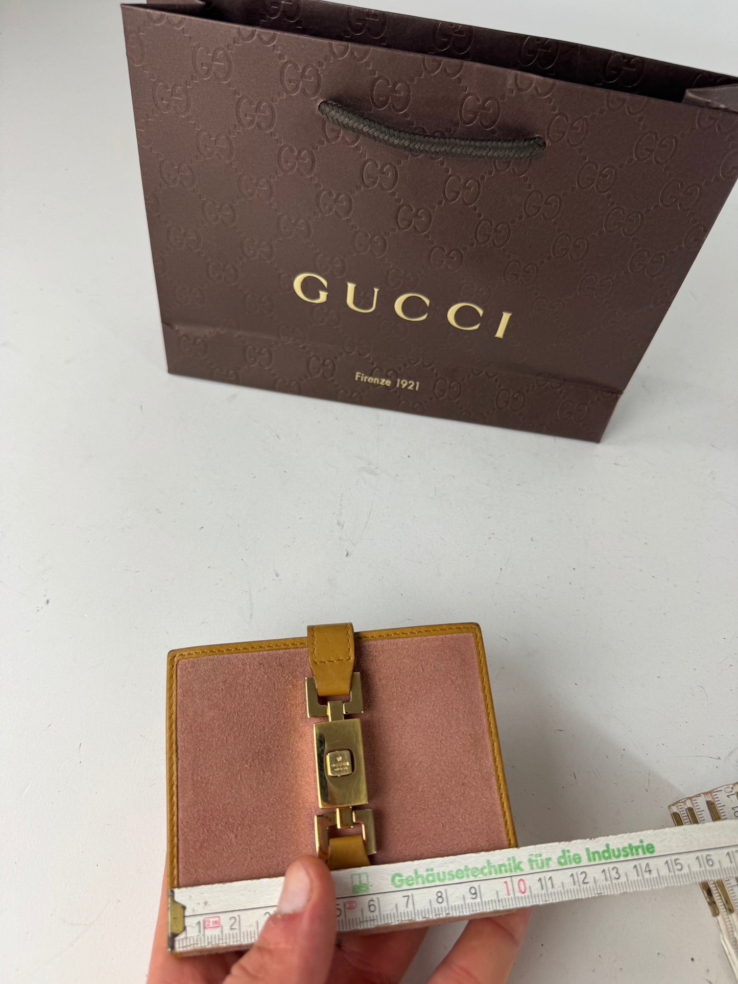 Vintage Gucci Suede Leather Jackie Wallet Pink Brown