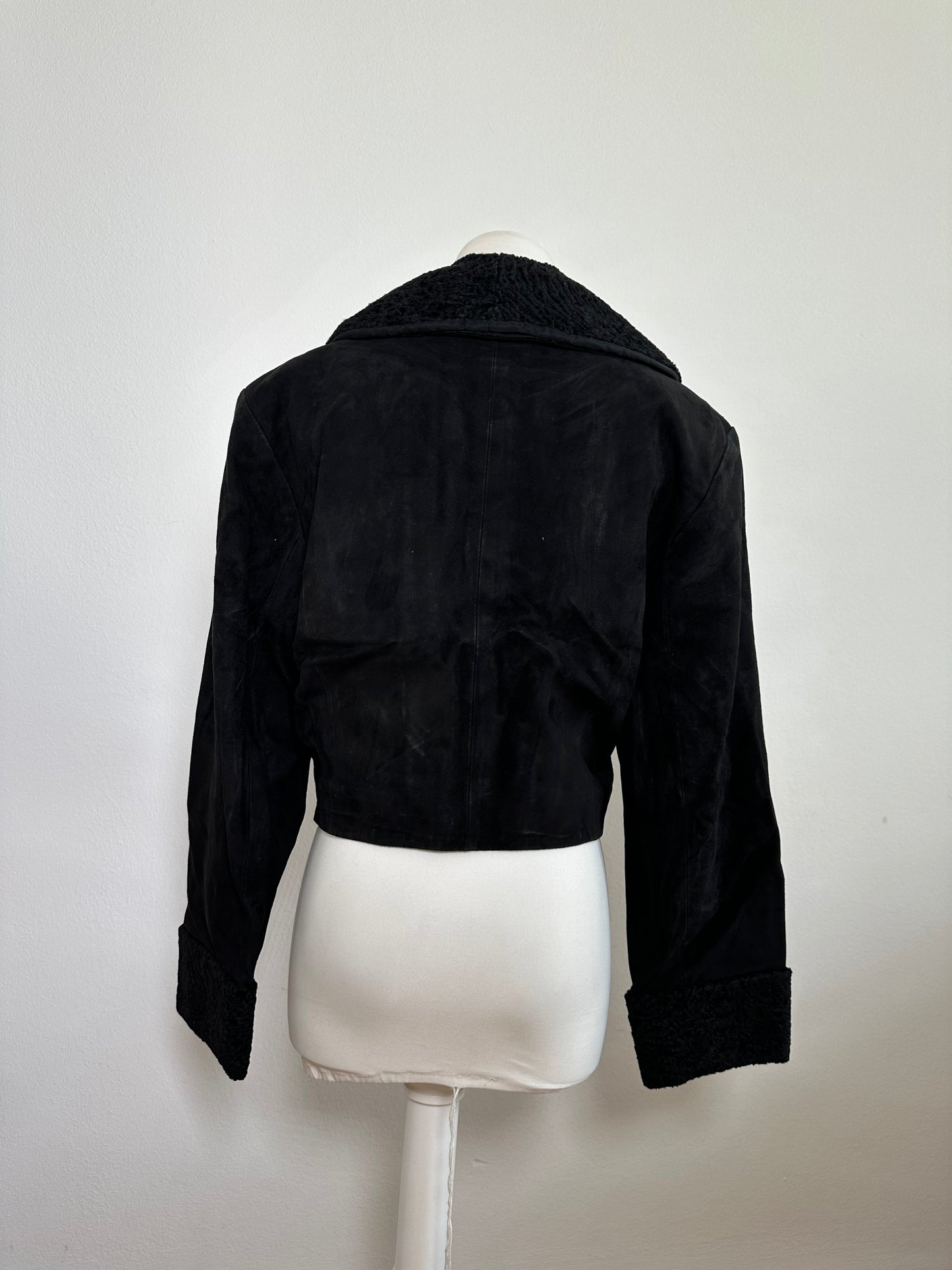 Vintage Chloe Suede Jacket Faux Fur Collar Black L
