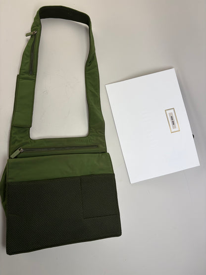 Vintage Miu Miu Mesh Nylon Shoulder Bag Olive Green Silver